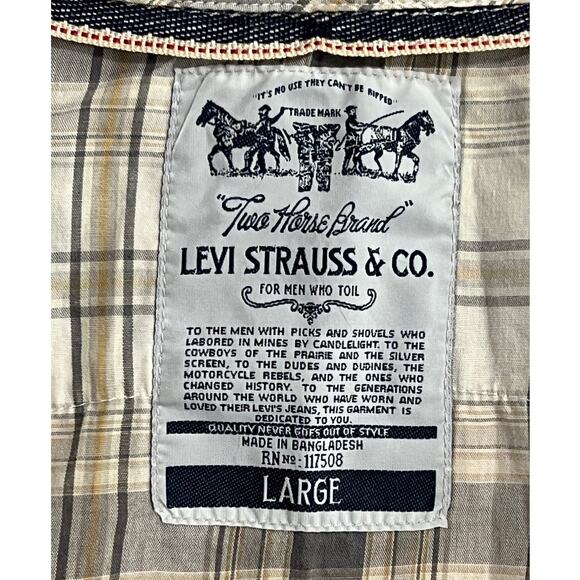 Levi Strauss & Co Two Horse Brand Western Pearl Snap Plaid Shirt Men’s L Cowboy - Picture 12 of 14